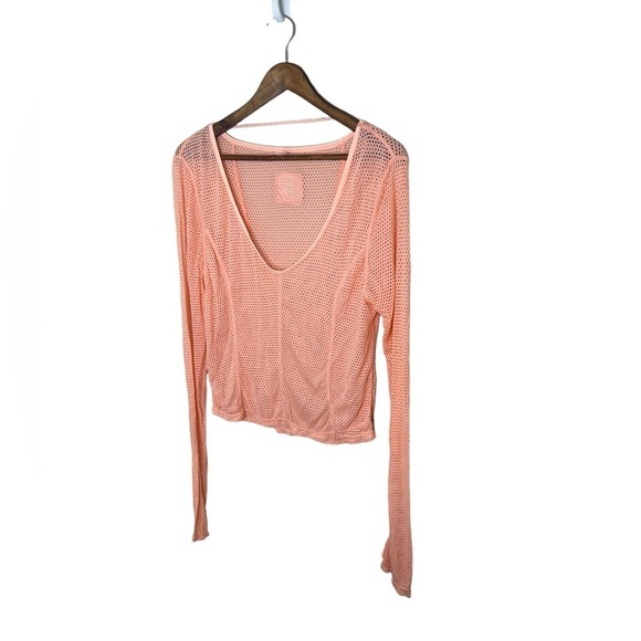 NWOT Free People Smooth Moves Mesh Peach Coverup Long Sleeve Top - Picture 4 of 11
